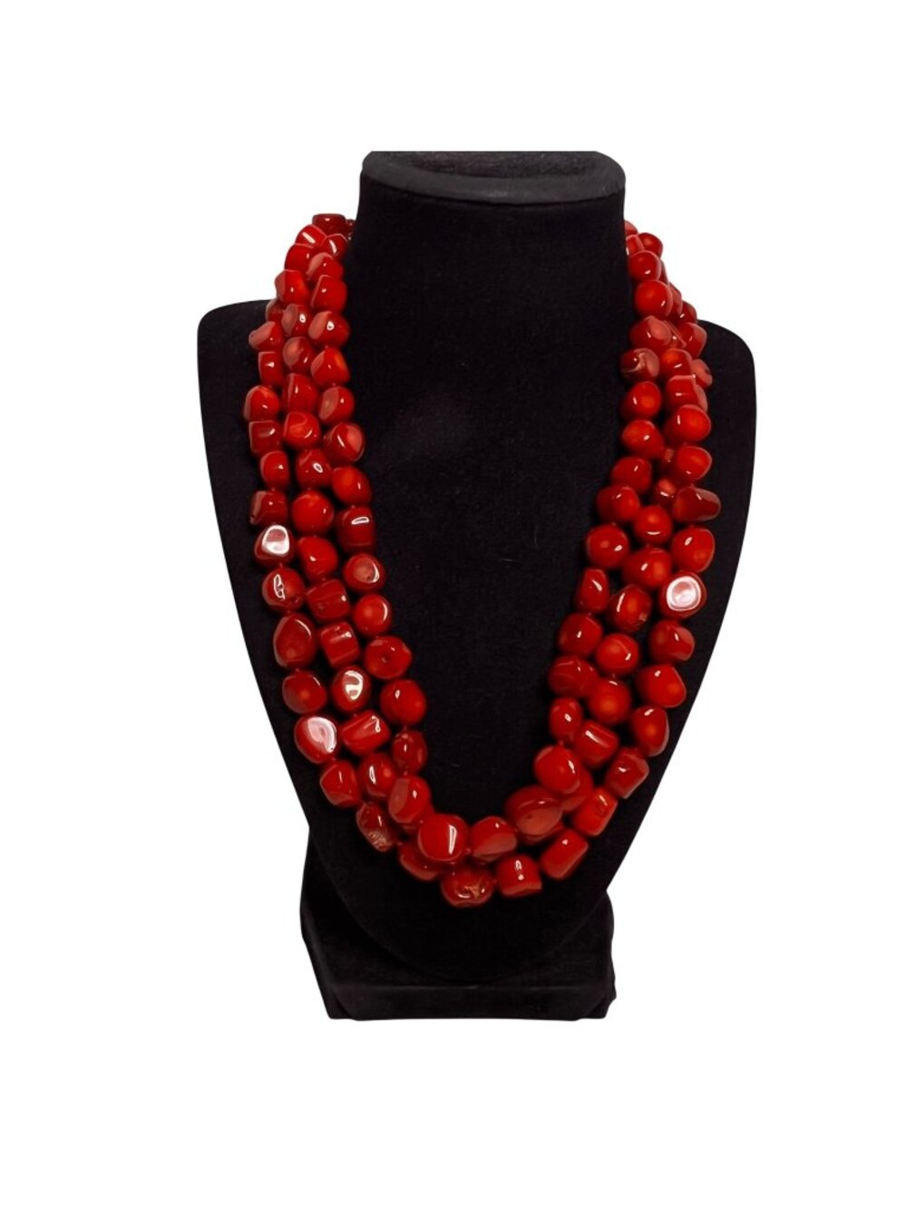 Lucas Lameth Triple Strand Red Coral Necklace With Sterling Silver Clasp (6318)
